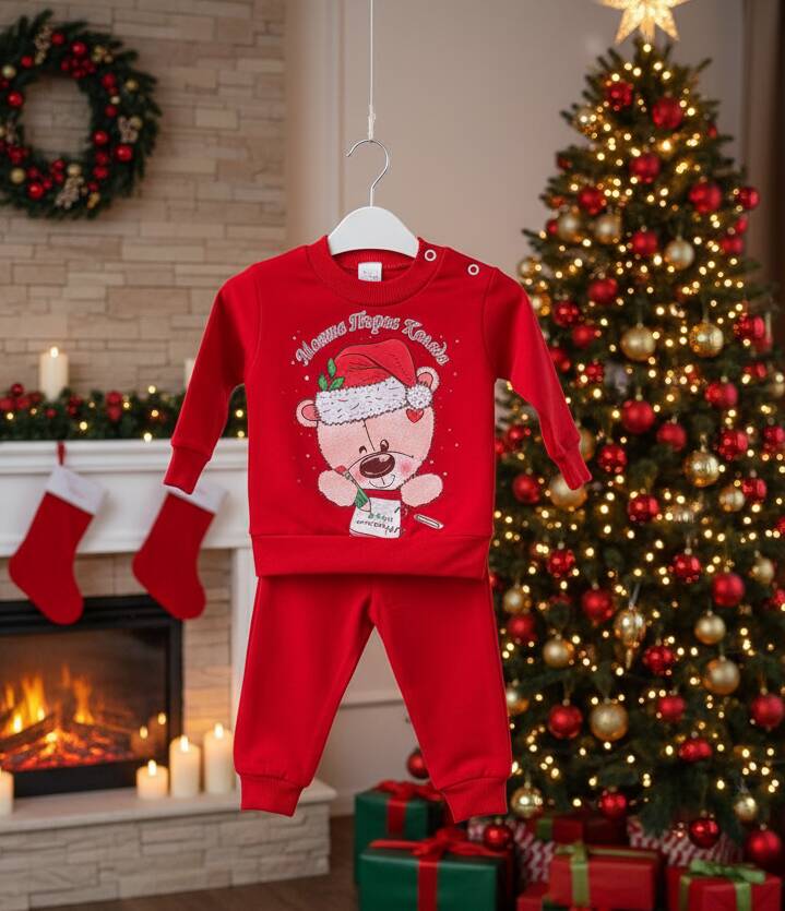 Коледен ватиран комплект с блуза "Моята Първа Коледа"