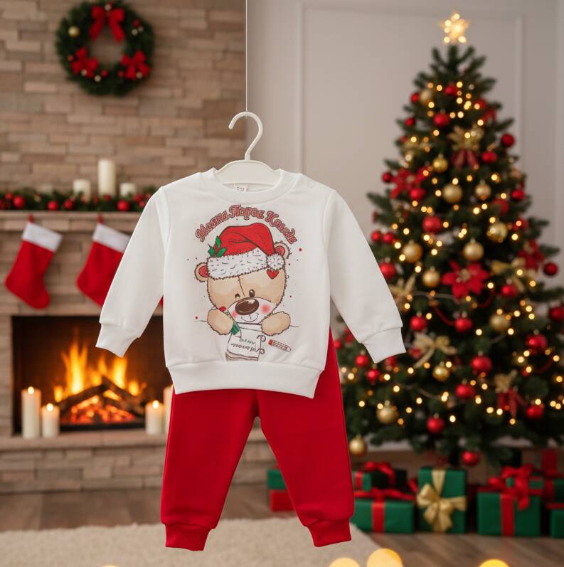 Коледен бебешки комплект с бяла ватирана блуза "Моята Първа Коледа"