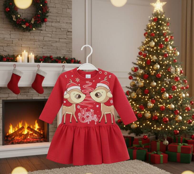 Коледна рокличка за момиче в червен цвят