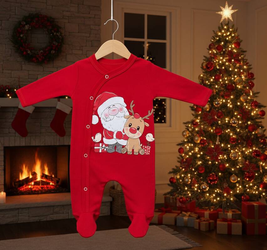 Бебешки червен коледен гащеризон