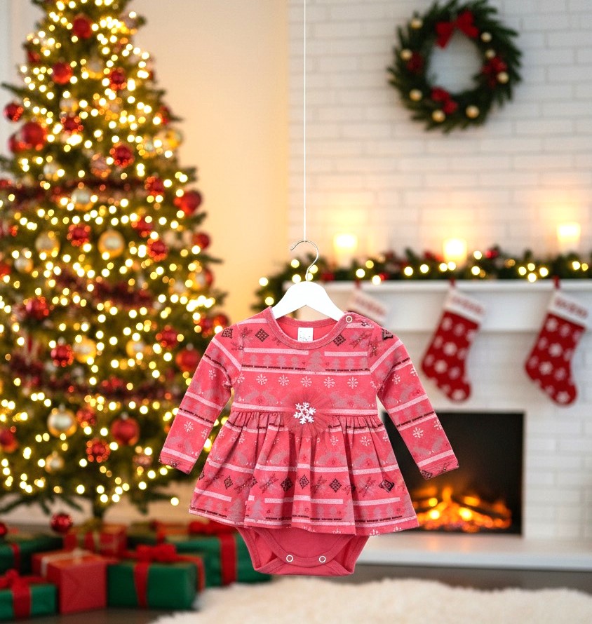 Коледна боди-рокля за бебе момиче