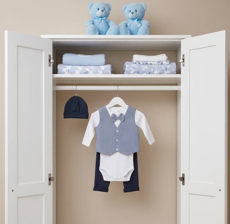 Памучен комплект за изписване на бебе момченце с елече и папийонка