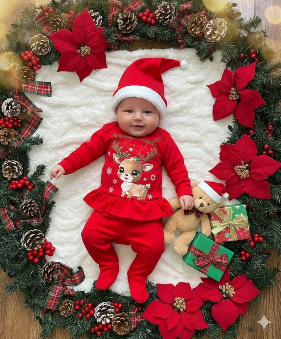 Коледен комплект от 3 части за бебе момиченце