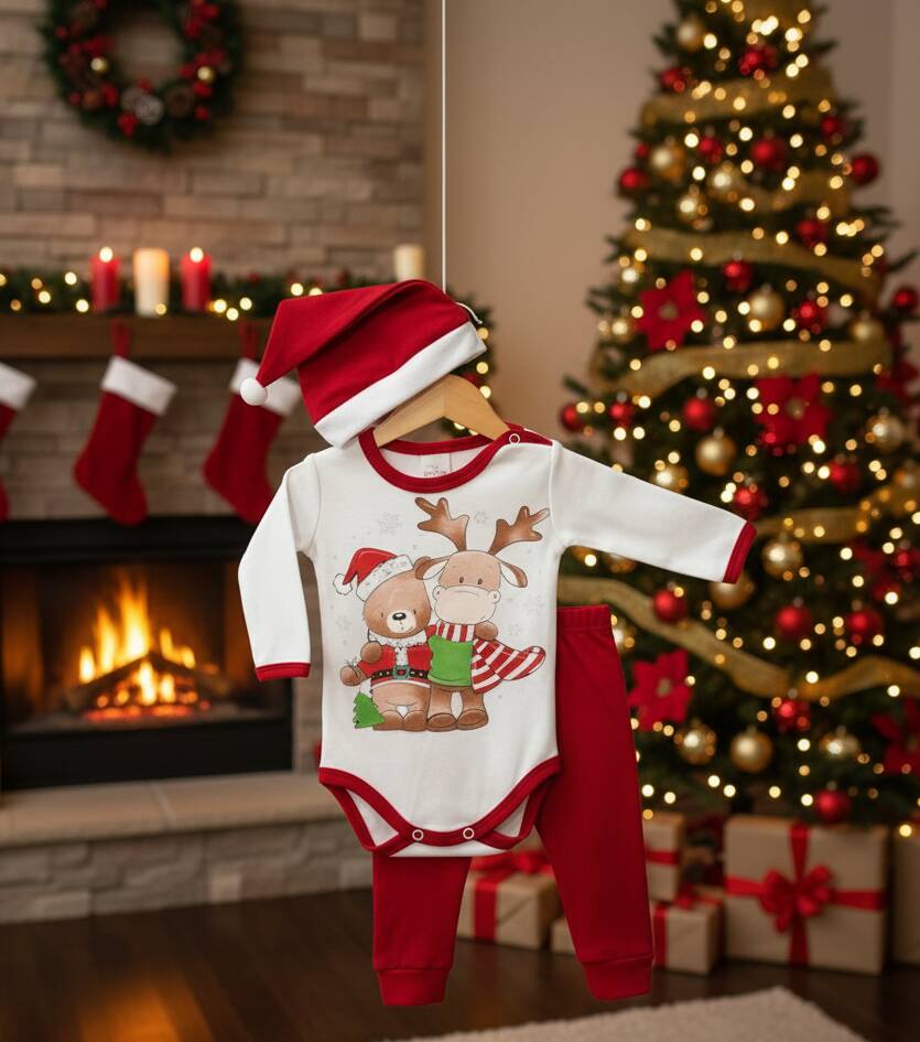 Памучен коледен комплект от 3 части