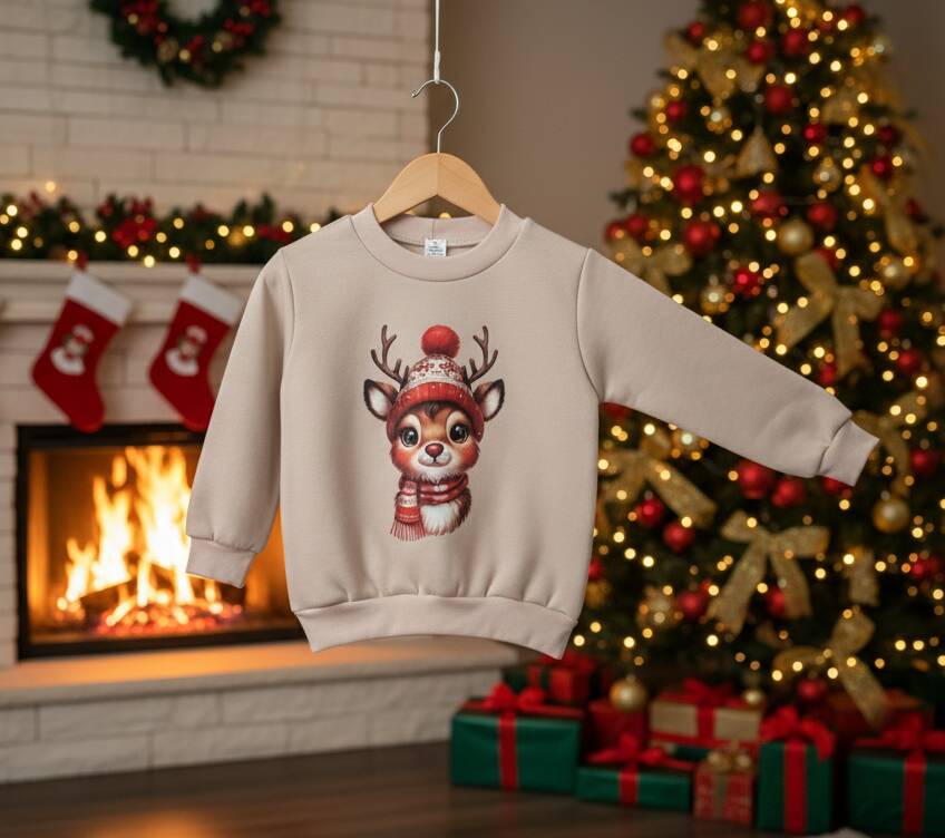 Детска коледна блуза в бежов цвят