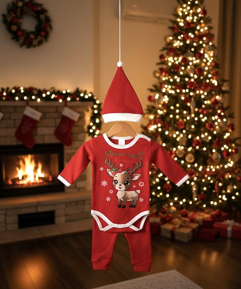 Коледен комплект "Моята Първа Коледа" изцяло червен