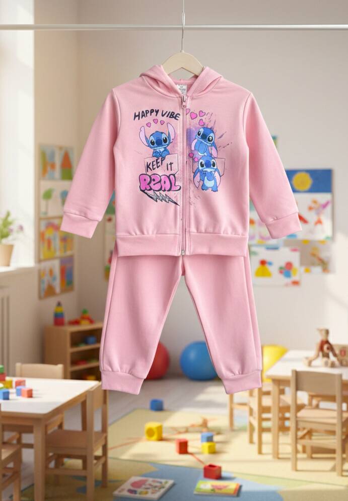 Детски комплект "Стич" за момиче – Суитшърт с качулка и долнище